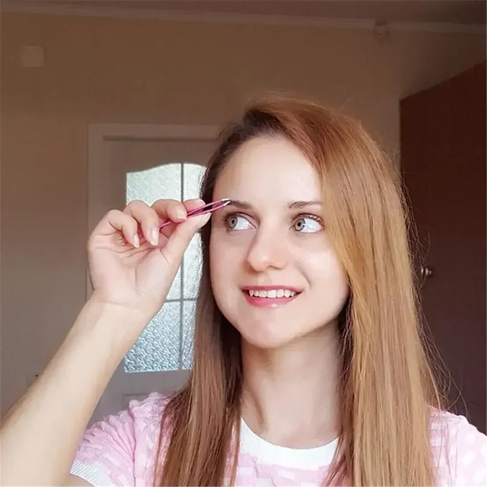 Double Ended Makeup Eyebrow Tweezers Rose Beauty Tools  Anti-static Eyelash Extension Tweezer Pinset For Trim Eyebrows