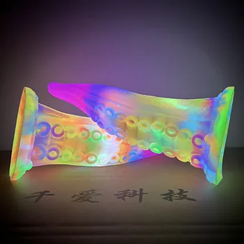FAAK ColorfulAnal Plug Deep Sea Tentacles Design Silicone Glow in Dark Dildo With Suker G-spot Stimulate Sex Toys For Men Women 3
