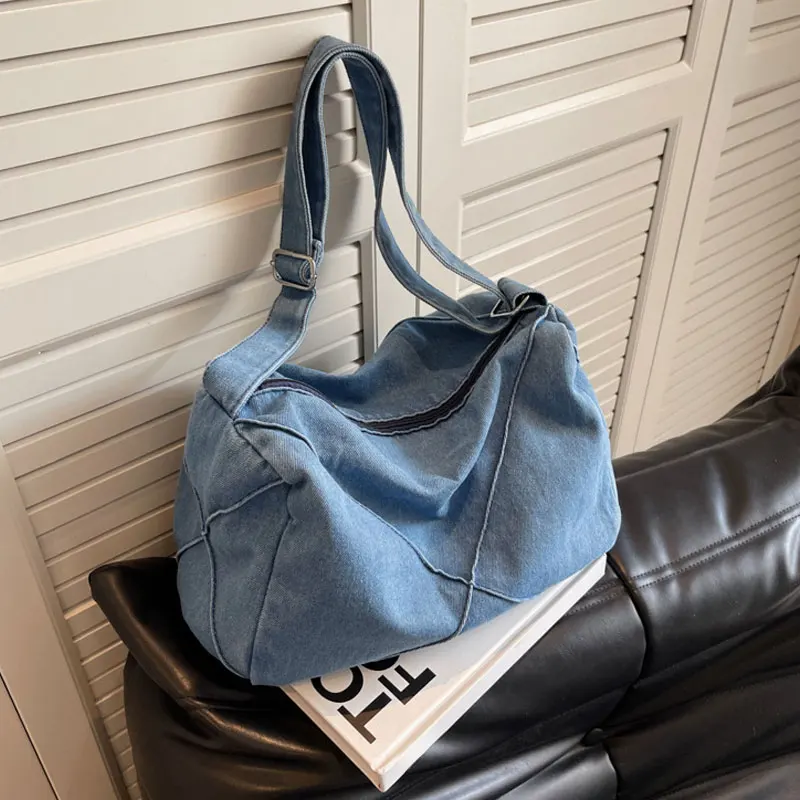 Borsa a tracolla a tracolla in Denim borsa a tracolla Casual per studenti universitari in stile letterario da donna