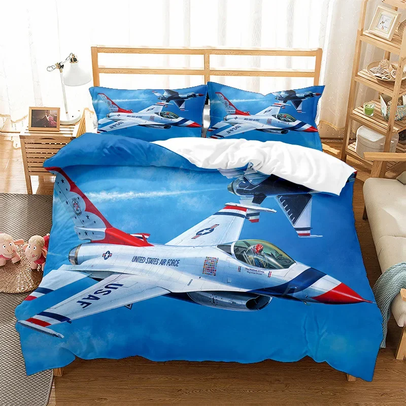 Airplane Fighter Duvet Cover King/Queen Size,flying Fighter Jet Bedding Set for Kids Teens Boys,modern Cool Airplane Quilt Cover