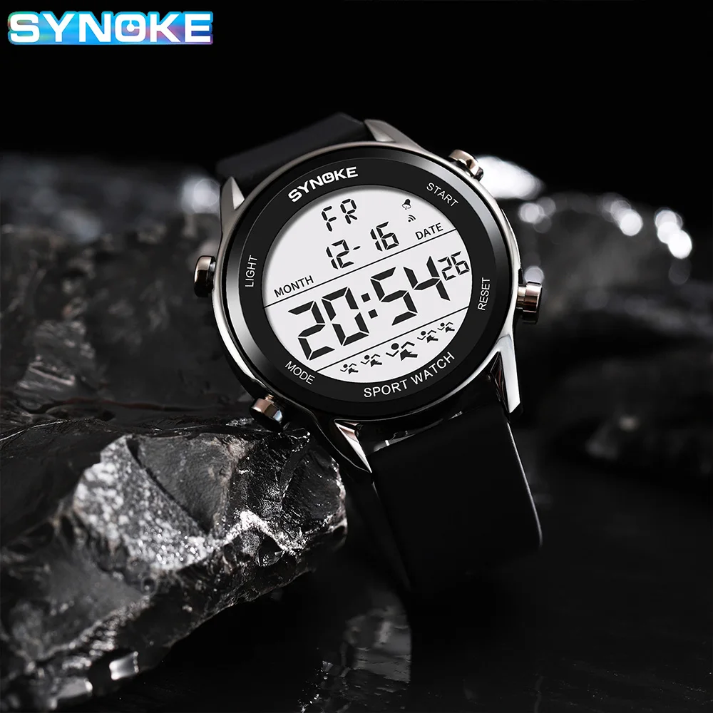 SYNOKE Men Outdoor Sports Multifunctional Waterproof Large Screen Display Luminous LED Digital For Men Fashion Silicon Watch 4