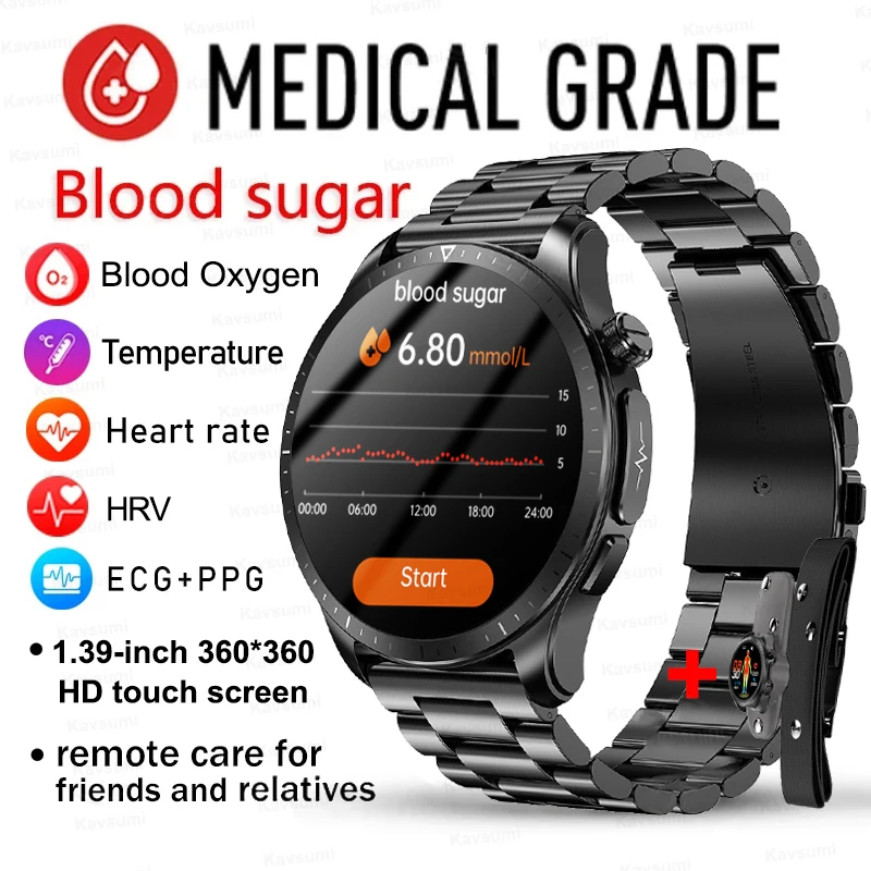 

New Heart Blood-Glucose Blood-Pressure Measure Smart Watch Body Temperature IP68 Waterproof Healthy Sports Watch For Men Women