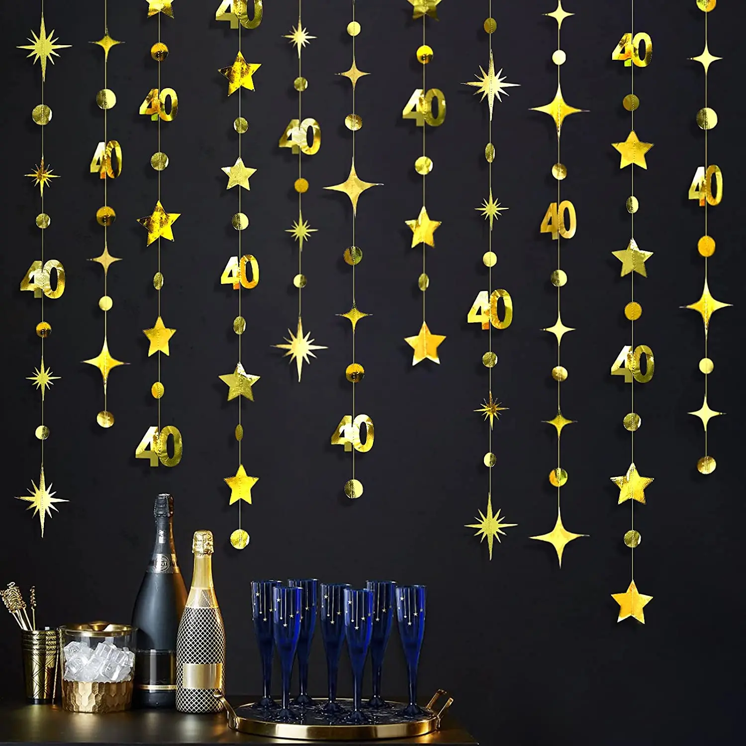 13Ft Gold Number 75th Circle Star 65 Happy Birthday 40 50 Garland Banner Decor 75 Year Old Birthday Anniversary Hanging Streamer