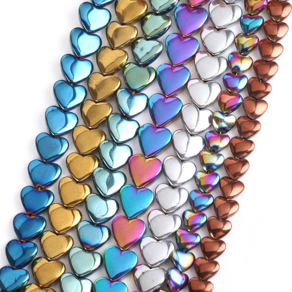 6/8mm Überzug Gold Silber Bunte Herzform Natürlicher Hämatit Stein Lose Spacer Perlen für Schmuck Machen DIY Armband – Detail 8