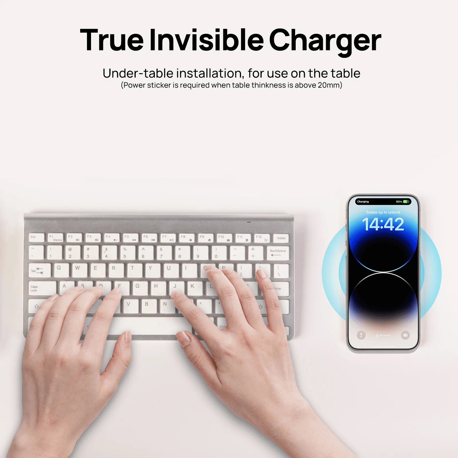 KPON Invisible Wireless Charger 30mm Under Table QI Charger Furniture Desk Wireless Charging Station for iPhone 14/13/12/11/X/8