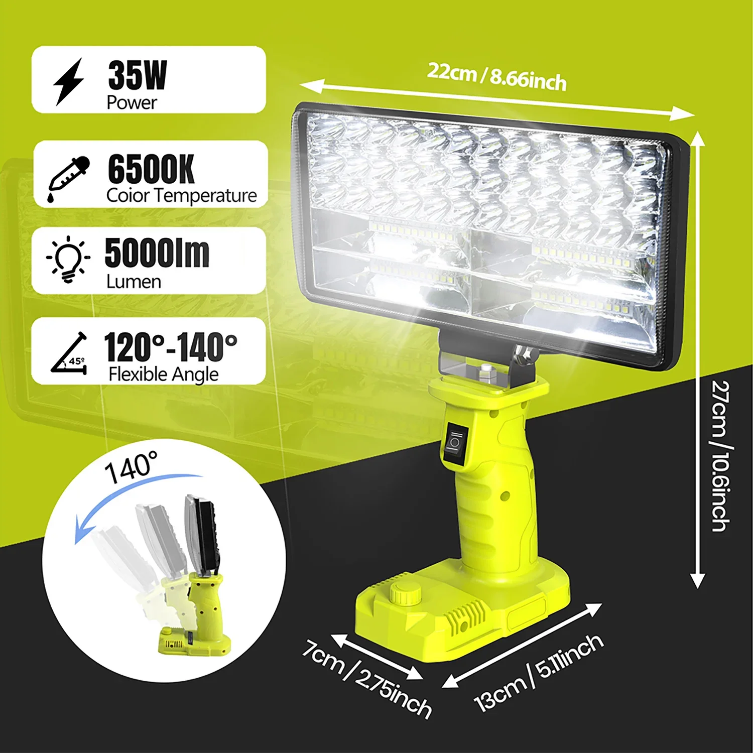 LED Alarm Work Light Flashlight Searchlight Electric Torch Spotlight Camping Lamp for Ryobi 18V Lithium Nickel One+ Battery P108