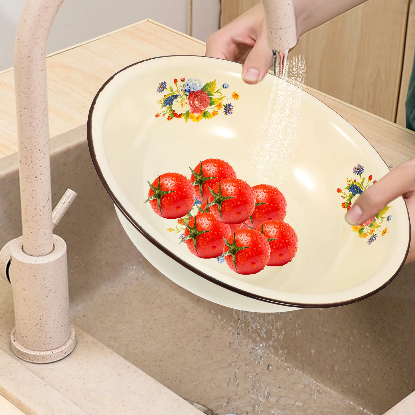 

Retro Enameled Basin Old-Fashioned Household Enamel Basin Thickened Mixing Basin Kitchen Washbasin Supplies (Random Style)