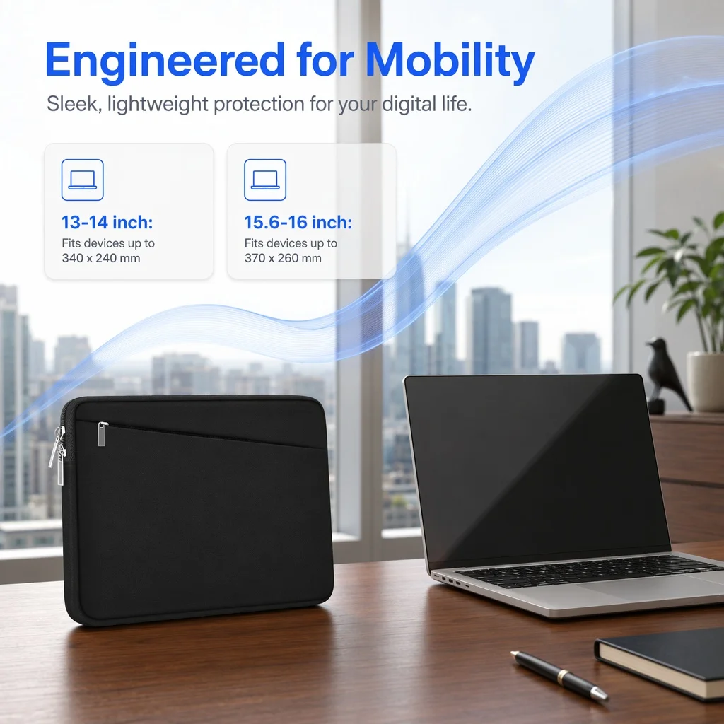 Universal Laptop Sleeve Bag with Side Pockets for 13-15.6 Inch Notebooks