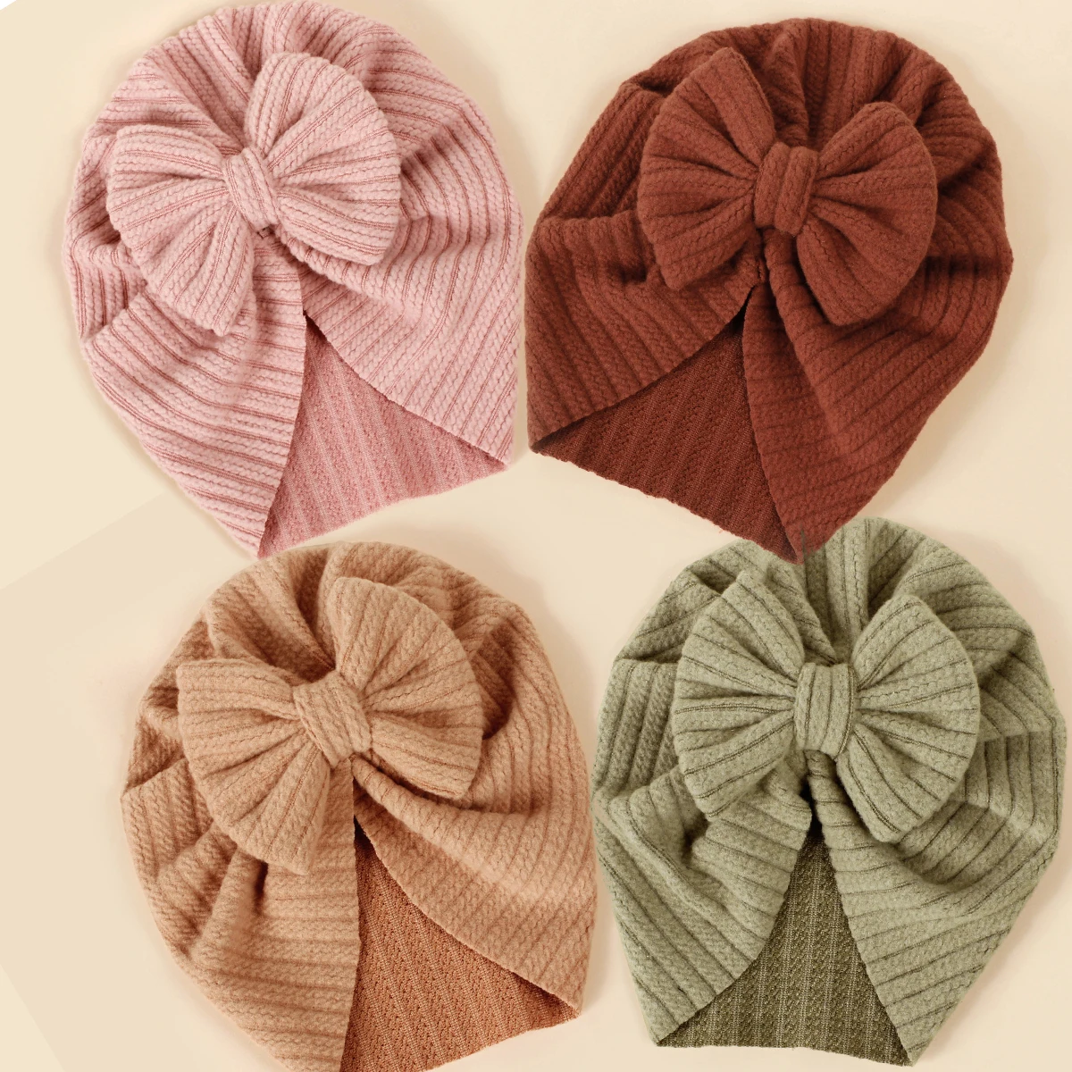 

New Winter Knitted Newborn Cotton Striped Bowknot Beanie Hat Baby Knit Fabric Bow Bonnet Infant Cable Print Indian Bebe Skullcap