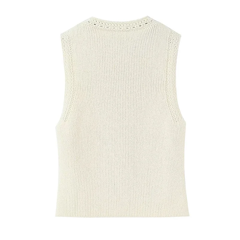 Chic Elegant Golden Button Vests For Women 2025 Sleeveless Knitted Vests Sweater Summer Female Streetwear Waistcoat Tops ﻿