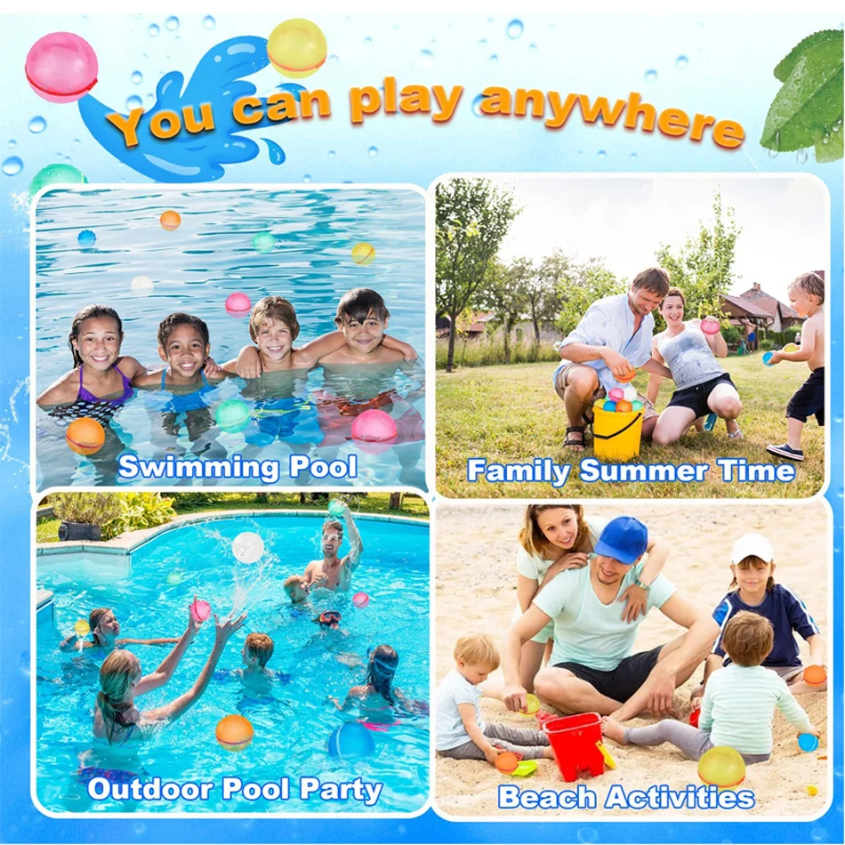 Reusable silicone magnetic water ball, quick water injection for outdoor water fights in summer, with random colors 2