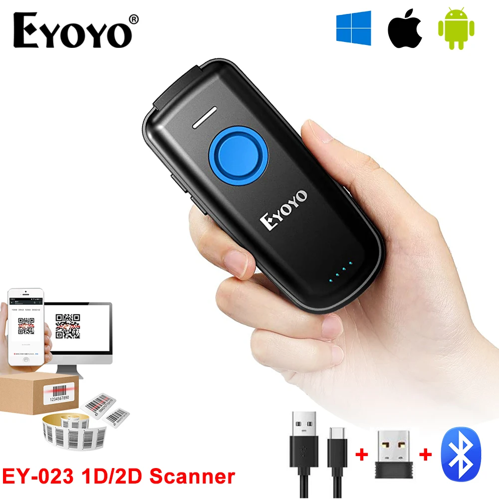 Barcode scanner Eyoyo EY-023 Barcode Scanner 1D/2D Pocket Bluetooth QR Code Reader Support Trigger Button/Auto-sensing/Continuous Scanning Mode