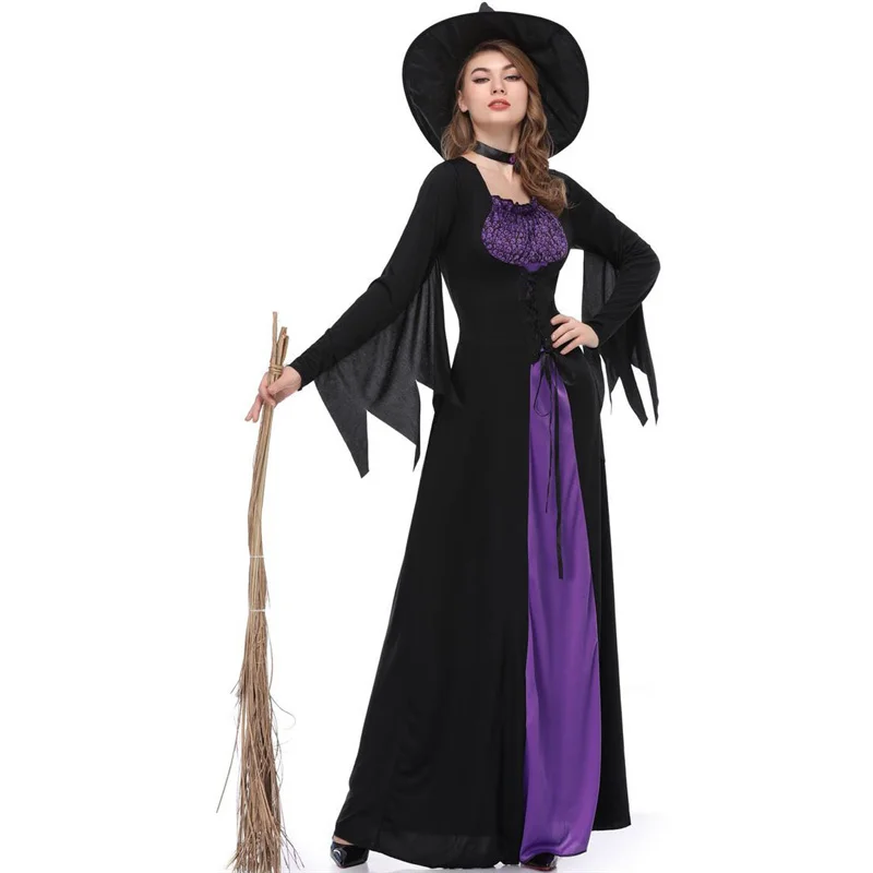 LadiesWitchCostumeHalloweenMasqueradeWomenBlackPurpleFancy