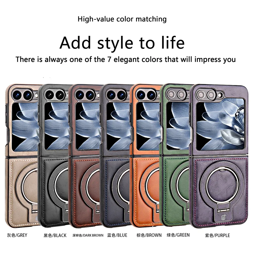 Luxury Leather Magnetic Flip Phone Case with Ring Bracket and Shockproof Design