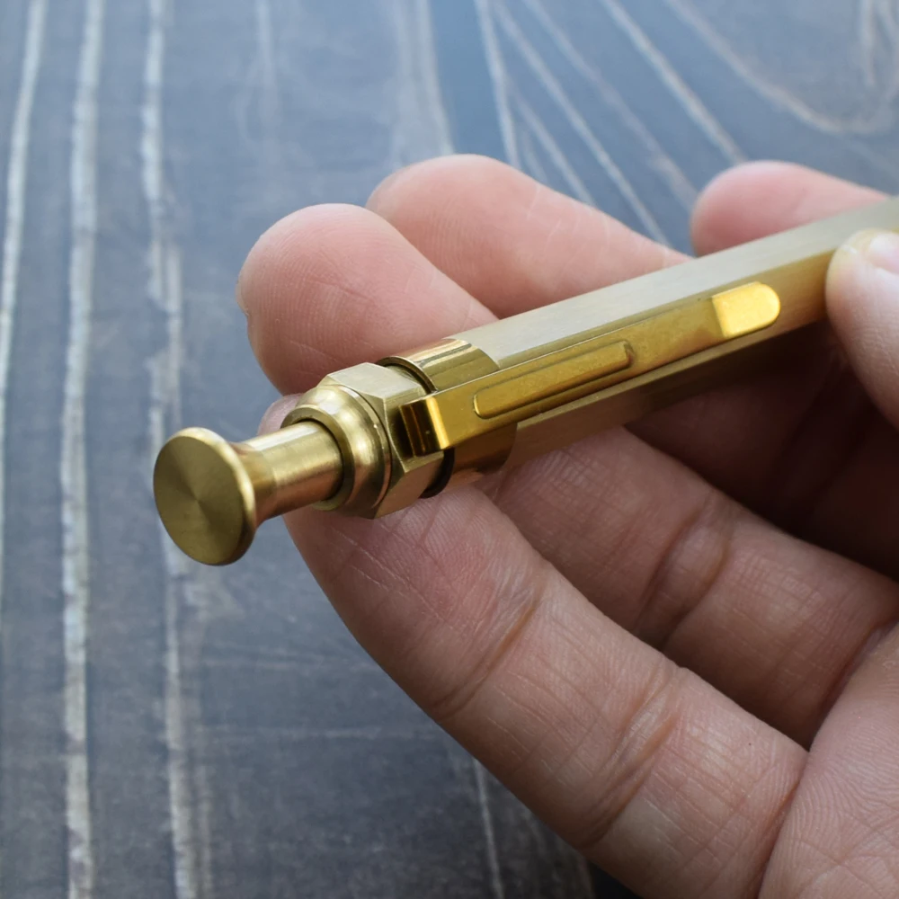 Vintage Click Action Brass Pen Golden Hexagonal 0.7mm Black Ink Ballpoint Pen Signature Supplies School Office Supplies 5