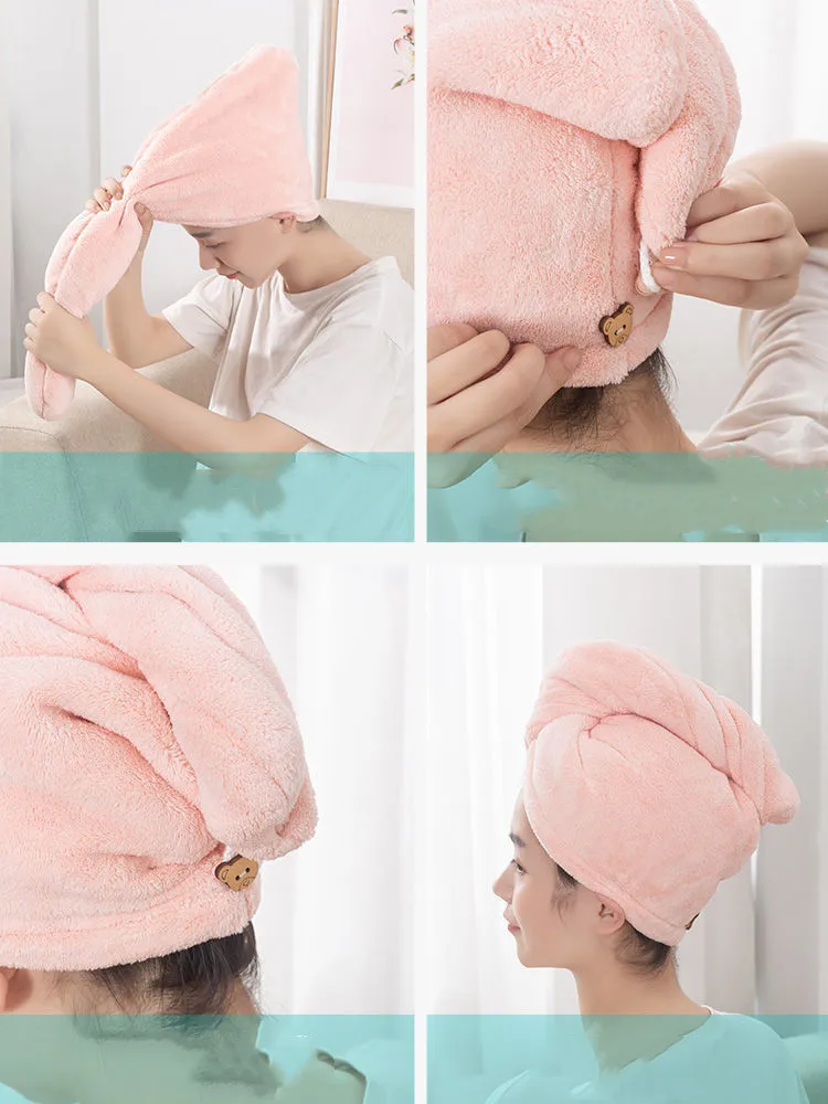 Microfiber Hair Towel Care Cap with Button Super Absorbent Hair Towel Wrap Fast Drying Wraps Women Bathroom Accessories microfiber towel hair towel