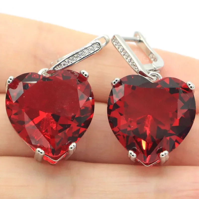 18g 925 SOLID STERLING SILVER Earrings Heart Shape Swiss Blue Purple Spinel Golden Citrine Spessartine Garnet Blood Ruby Dating