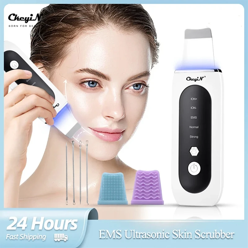 CkeyiN EMS Ultrasonic Skin Scrubber Ionic Lifting Tightening Cleaner  Peeling Exfoliating Blackhead Remover Skin Cleaning Device