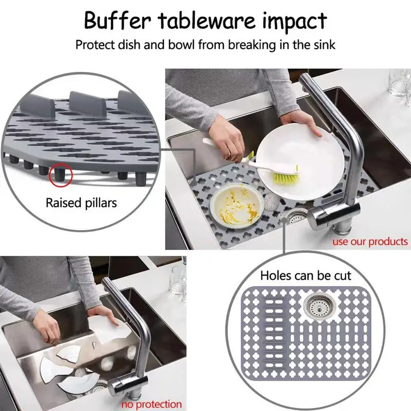 Kitchen Sink Protector Mat Silicone Sink Mat With Drain Hole