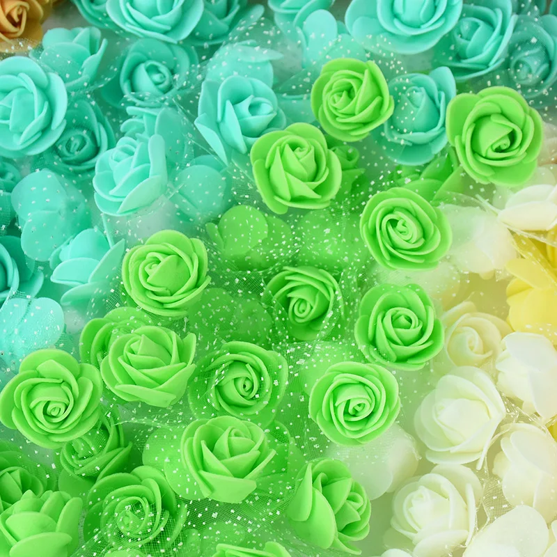 50/100 Stück Mini künstliche Rosenköpfe Schaumbär DIY Handwerk Rosenblume mit Tüll Kranz Dekor Hochzeit Geburtstag Party Geschenkzubehör – Detail 6