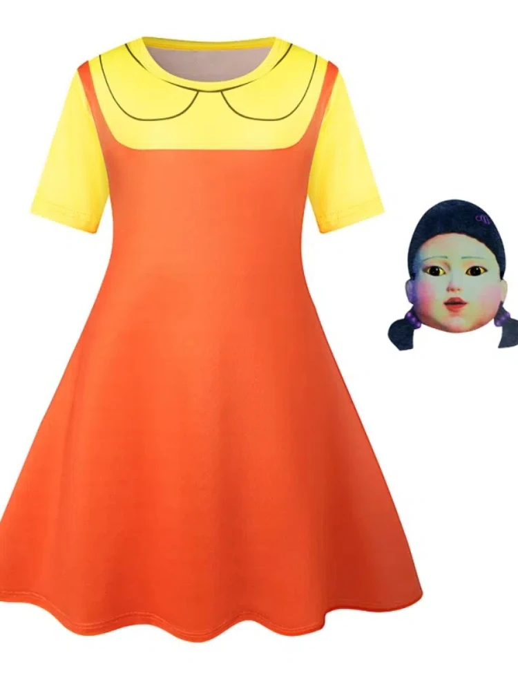 Meisjes Inktvis En Spel Korte Mouw Cosplay Anime Jurk Kid Halloween Kostuum Gele Pop Prinses Jurken Voor Verjaardagsfeestje Fant