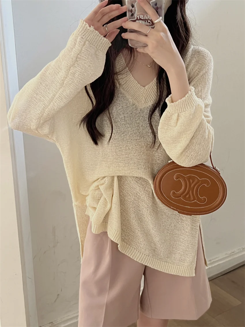 

Alien Kitty Mid-Length Sweaters Loose Women Autumn Solid Warm Outwear Casual Knitted 2023 Daily OL Pullovers Full Sleeve Gentle