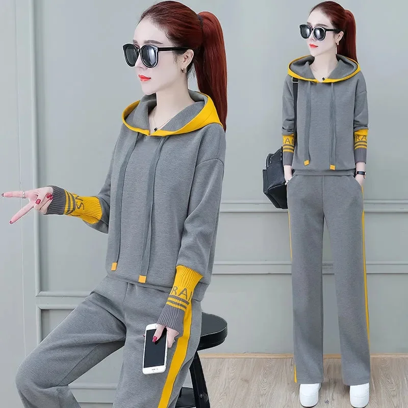 Solid Cotton Hooded Sweatshirts Hoodies Track Pants Joggers Women  Tracksuits Two Piece Sets Sweatpants Sweatsuits Spring Female - AliExpress