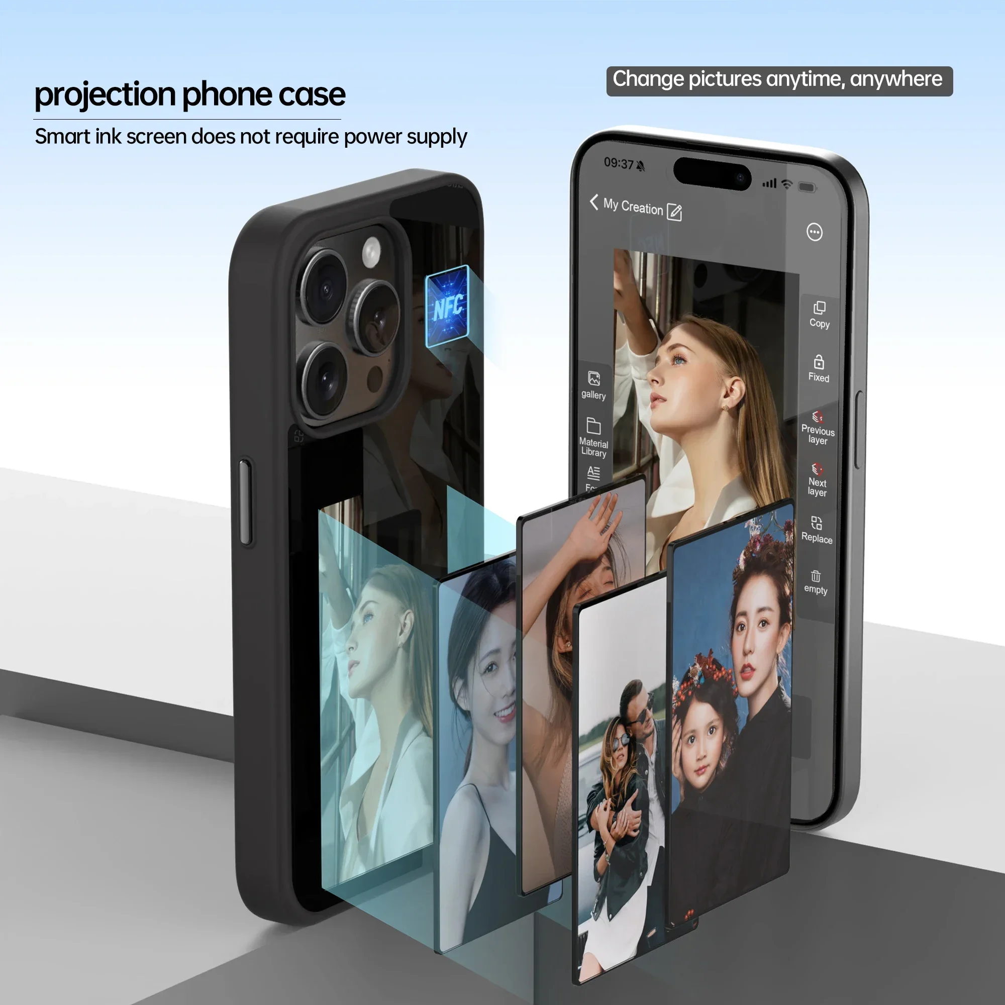 Selfie Photo Smart Phone Cases for IPhone 13 14 15 Pro Max Ai E-ink Screen NFC Modle DIY Cases Fashion for Back Fundas Battery