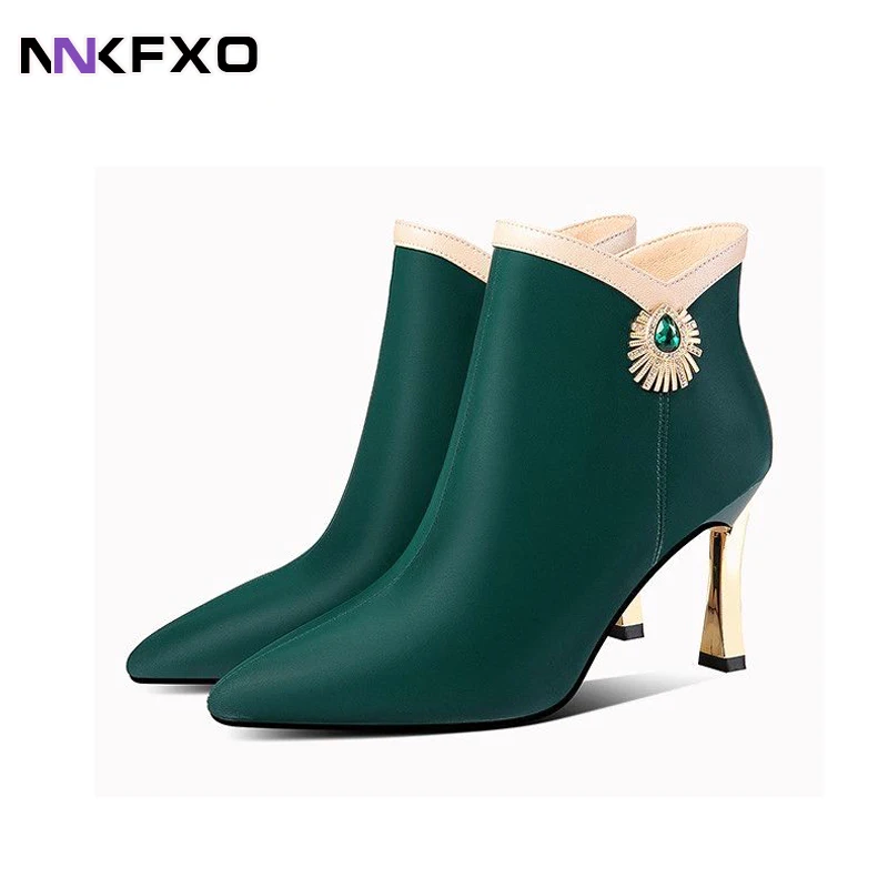 

2023 Women's New Fashion Ankel Boots Pointed Toe Thin Heels Boots Female Autumn Winter PU Leather Boots Side Zipper Boots QB370