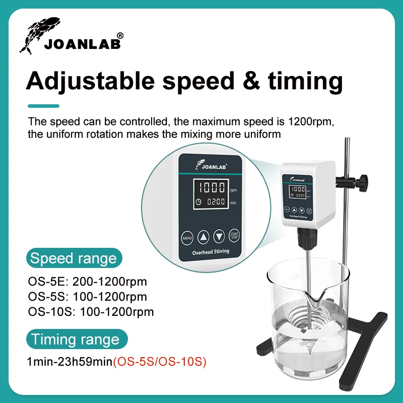 JOANLAB Overhead Stirrer Digital Display Electric Mixer Stirrer Laboratory Adjustable Height 5/10L 1200rpm 110/220V electric stirrer