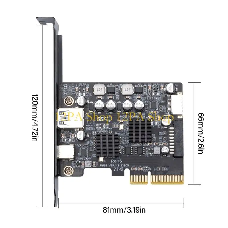 12PA USB PCIE 카드 유형 C 어댑터 카드 PCIE 4X USB 3.2 10Gbps 데이터 전송