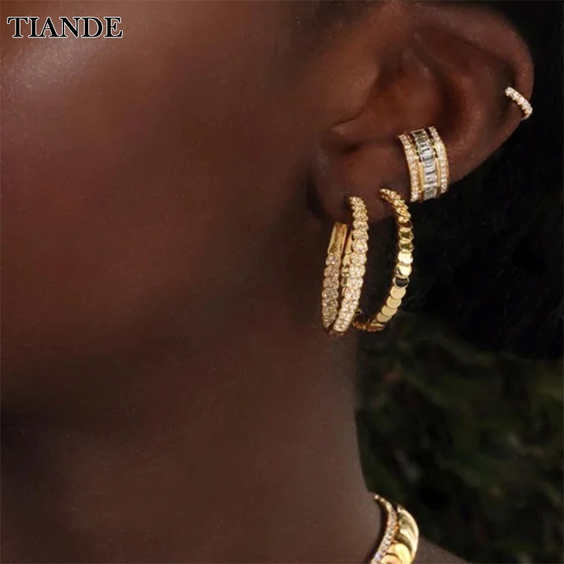 

TIANDE Gold Color Big Ear Cuff Earrings for Women Fake Piercing Exquisite Zircon Women's Clip Earrings 2023 Jewelry Wholesale