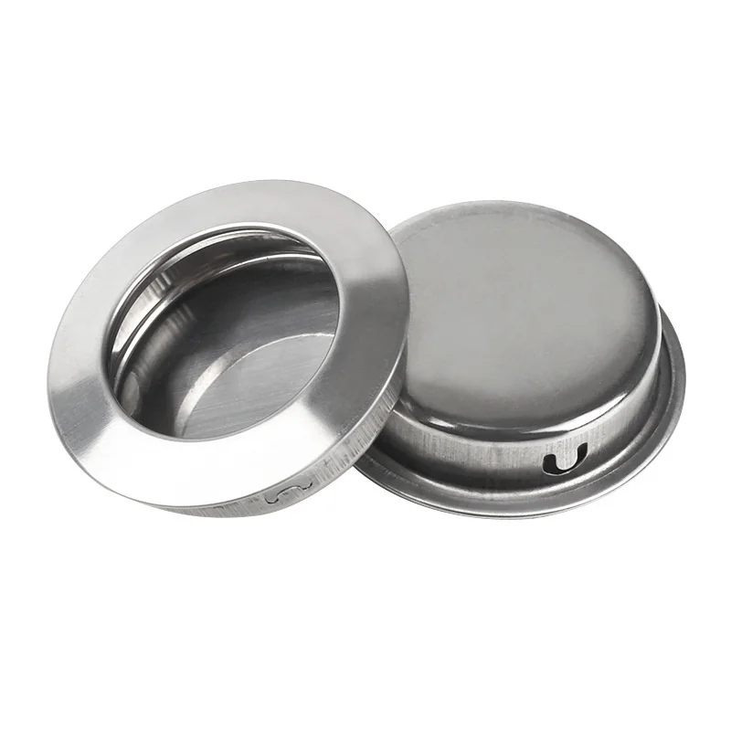 Stainless Steel Circular Recessed Sliding Door Handles Set Round Flush Finger Pulls Cabinets Dressers Drawers Wardrobes 6Pcs door handles cabinet handles