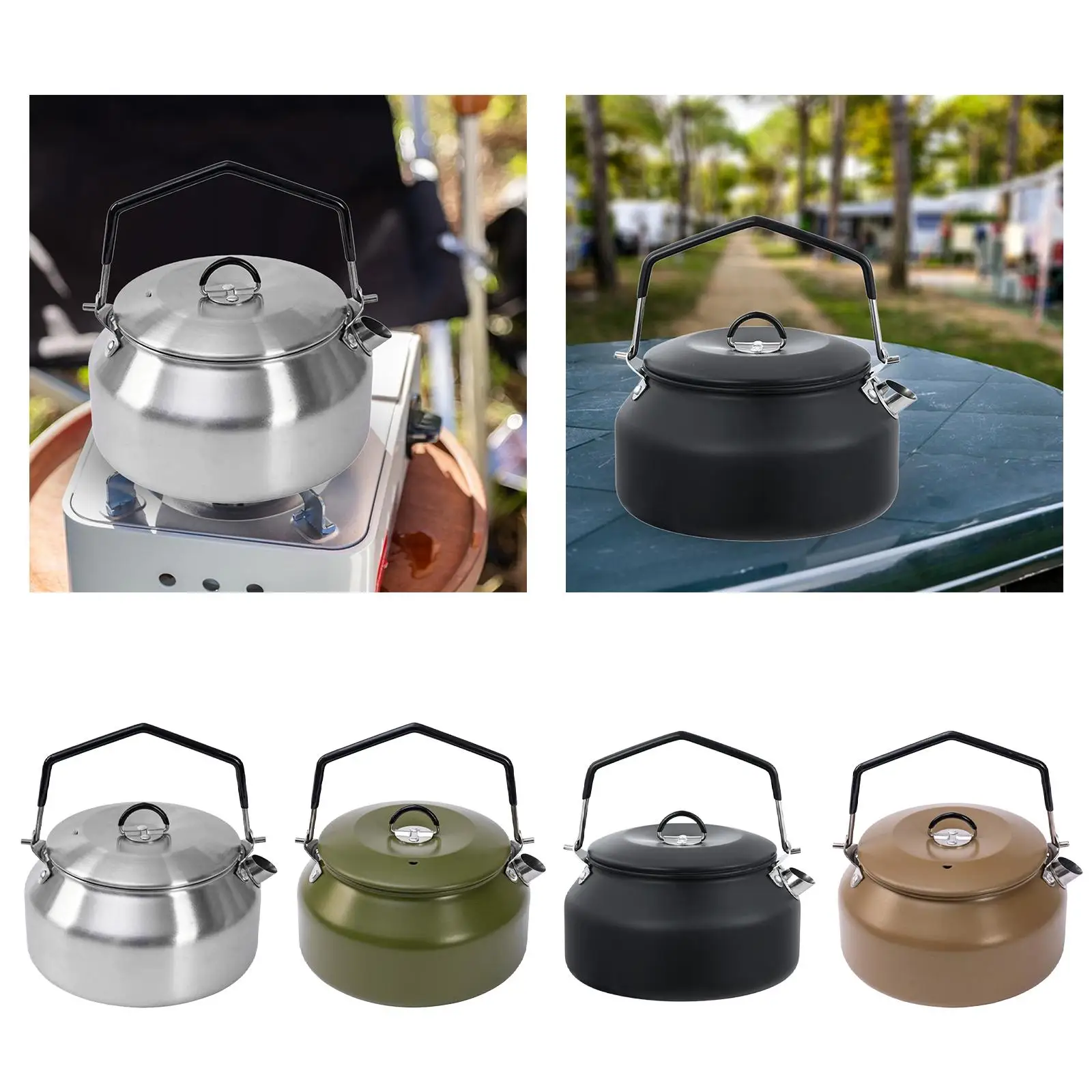 Camping Kettle with Lid Drinkware Lightweight Camping Pot Camping Tea Pot for Fishing Backpacking Traveling Climbing Camping
