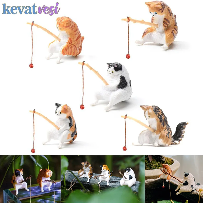 

Creative Aquarium Decoration Cartoon Cats Fishing Figurine Fish Tank Landscaping Kitten Resin Ornament Aquarium Accessories