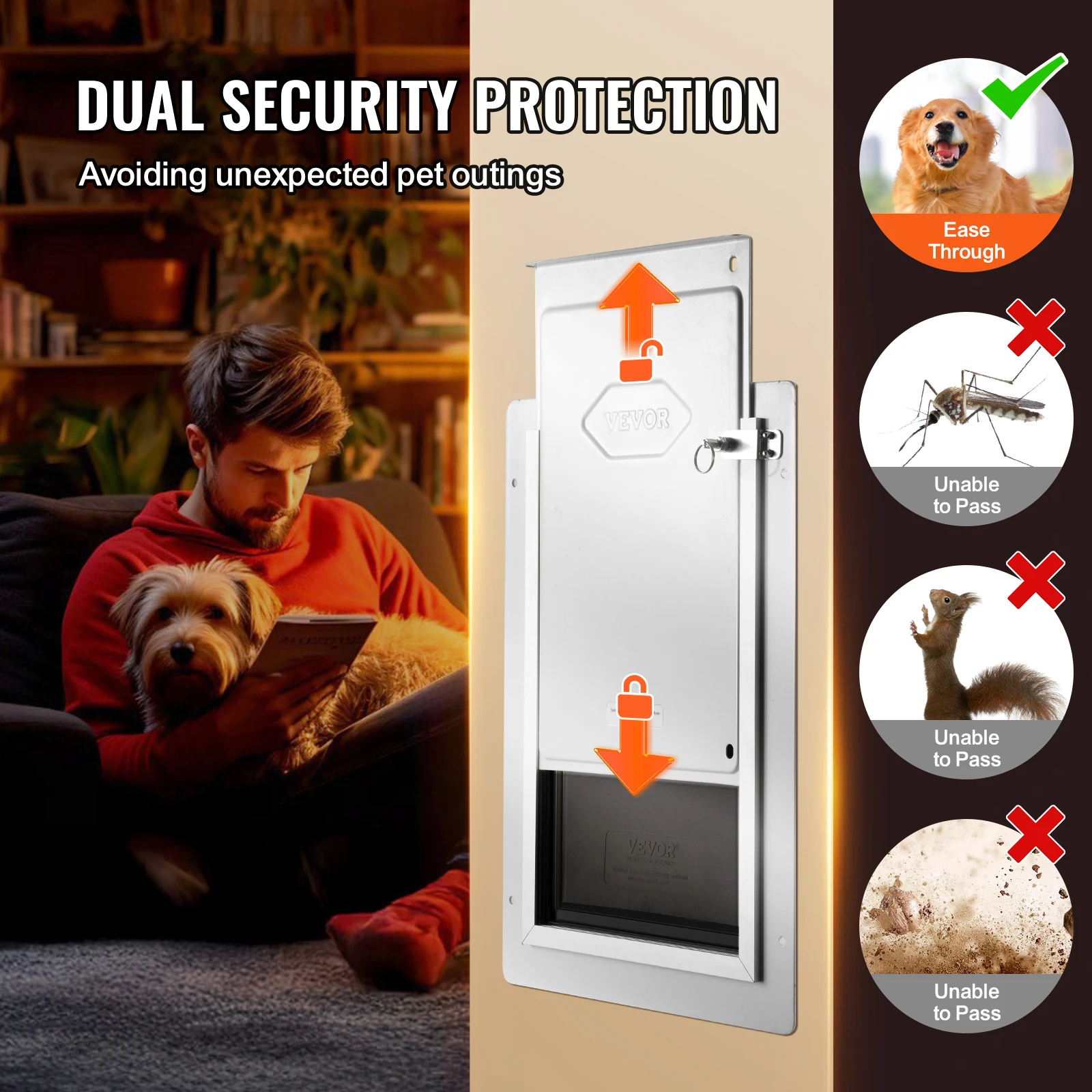Metal Pet Door with Lock and 3 Flap System for Dogs