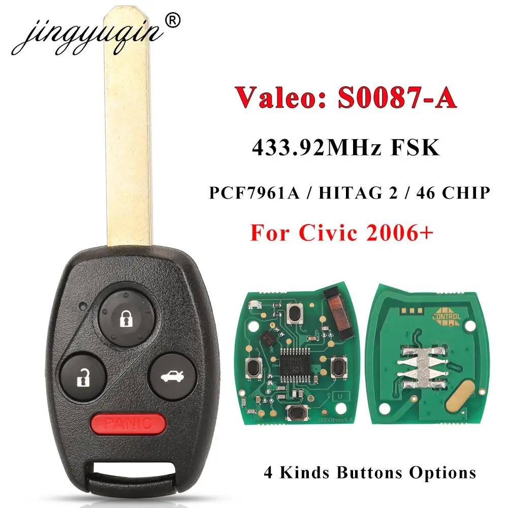Jingyuqin N5F-S0087-A 원격 자동차 키, 433MHz ID46 칩, 혼다 ..
