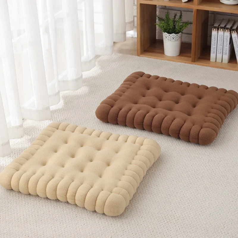 INS Cookie Biscuit Cushion Soft Cute Throw Pillow Square Circle Thicken Seat Decorative Flooring for Living Room Household Chair 3