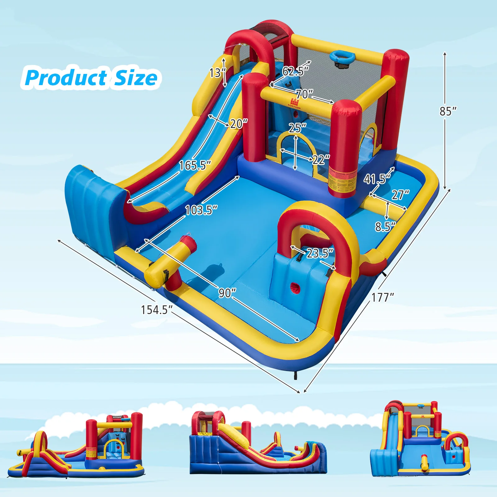 Inflatable Water Slide Giant Kids Water Park w/ Double Slides without Blower 2