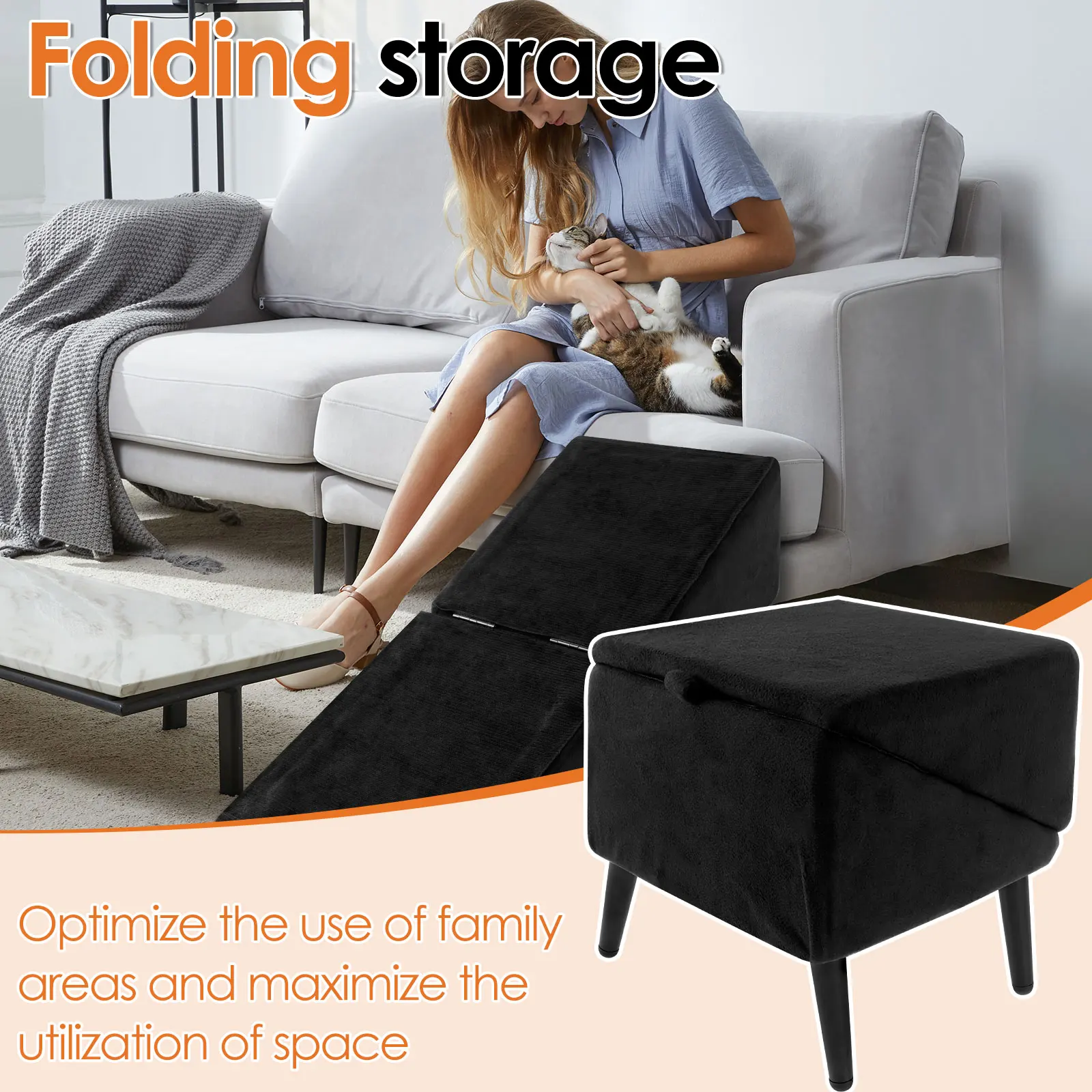 Cotton Linen Dog Stairs Ottoman Pet Staircase Ladder