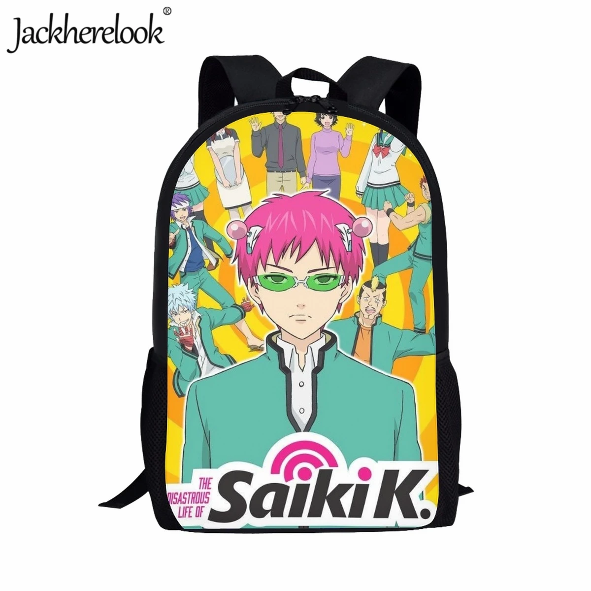 

Jackherelook School Bag for Teen The Disastrous Life of Saiki K Japan Anime Book Bag for Boys Girls Cosplay Backpacks Laptop Bag