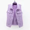 Fashionable Denim Vest Women's Cropped Slimming Fringe No Sleeve Jacket For Spring Summer Versatile Middle Age Clothing - Violet purple vest