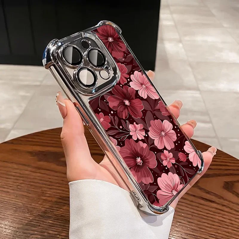 Burgundy Flower Electroplated Phone Case