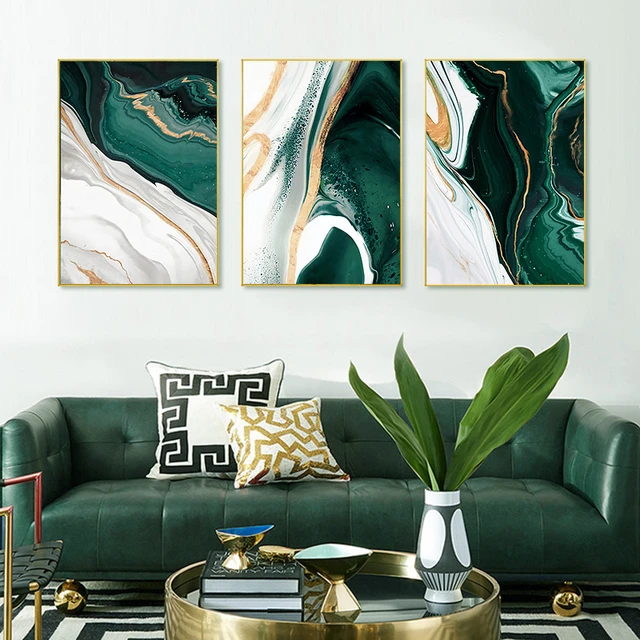  Green Gold Marble Canvas Wall Art Abstract Marble Texture Gold  Foil Artwork Modern Marble Abstract Picture Emerald Green and Gold Painting  Green Abstract Artwork Living Room Decor 16x24inch No Frame 