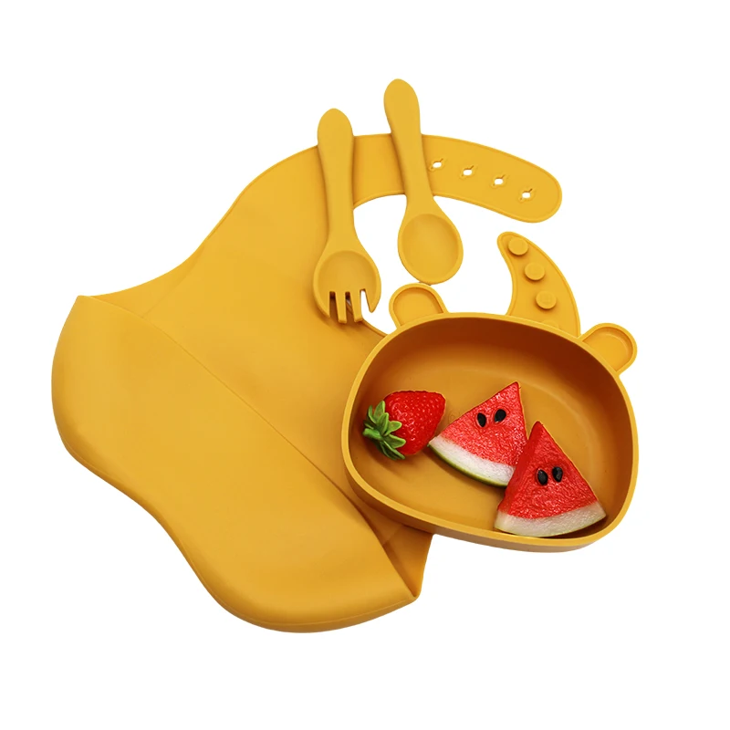 Baby independent eating training bowl soft silicone easy to clean with suction cup shape simple baby children tableware set 2