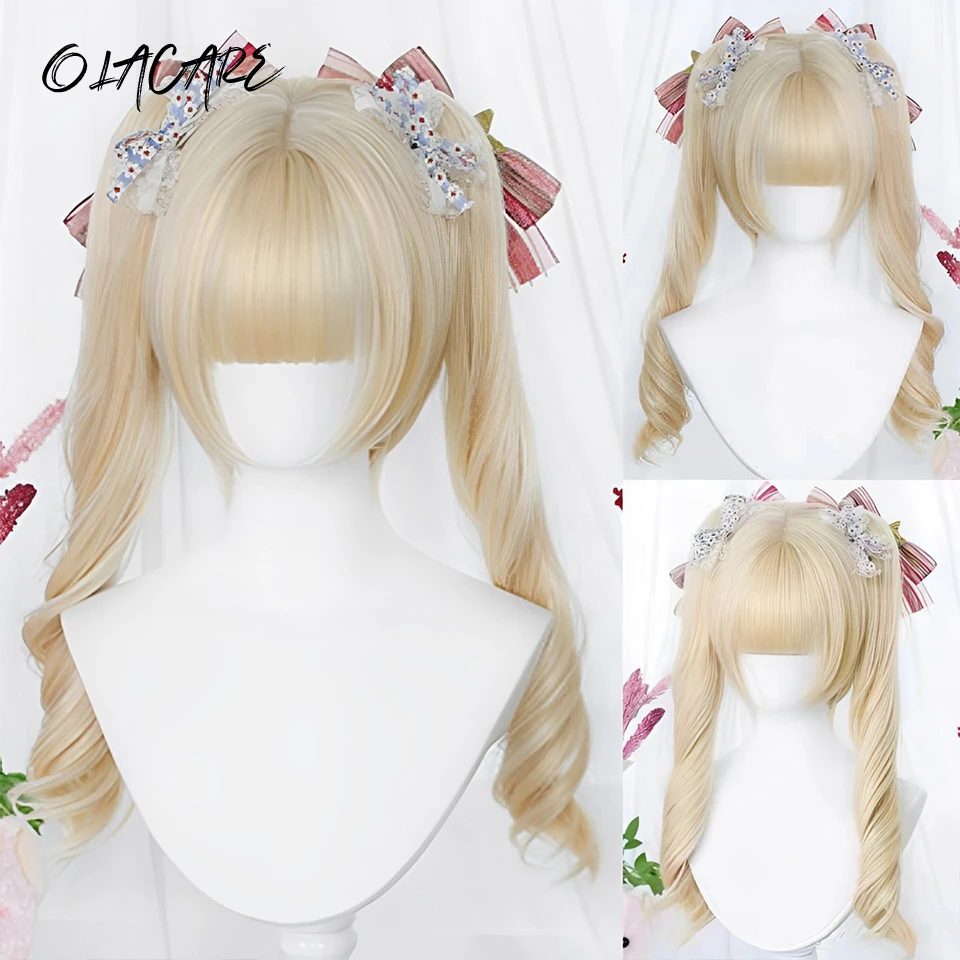 Blonde Synthetic Wig Long Wavy with Bangs for Women
