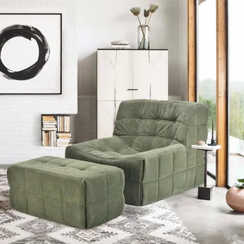 Oversized Bean Bag Chair for Adults with Ottoman – Comfy Lazy Sofa with Headrest & High-Density Memory Foam 1