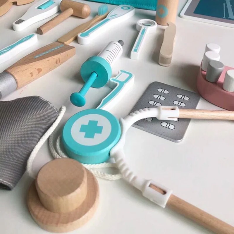 Dentist Game Doctor Costume Cosplay Children Wooden Toys for Kids Hospital Tool Accessories Doctor Set Simulation Medical Kit