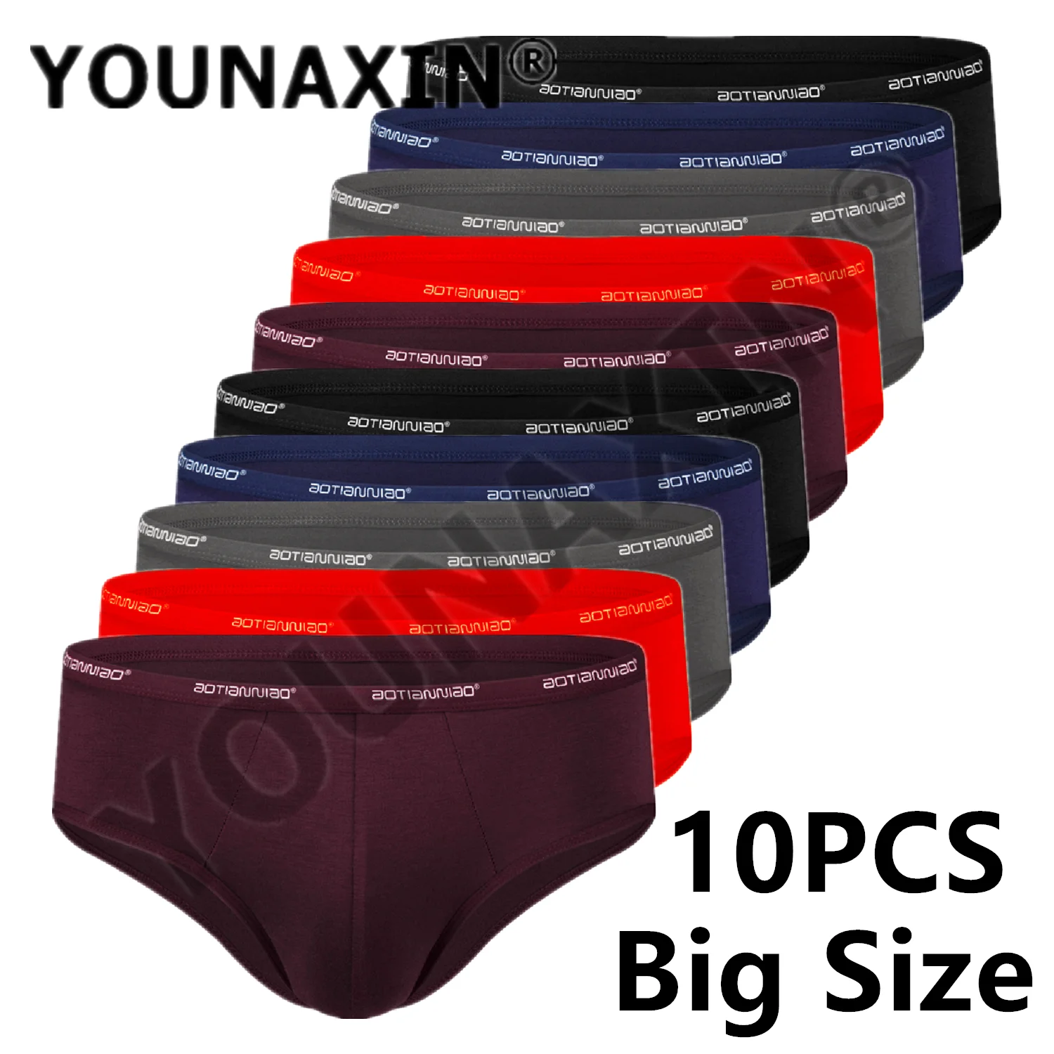 

YOUNAXIN 10 Pcs Men Big Size Briefs Underwear Shorts Underpants Soild Undies Breathable Panties Wholesale L XL 2XL 3XL 4XL 5XL