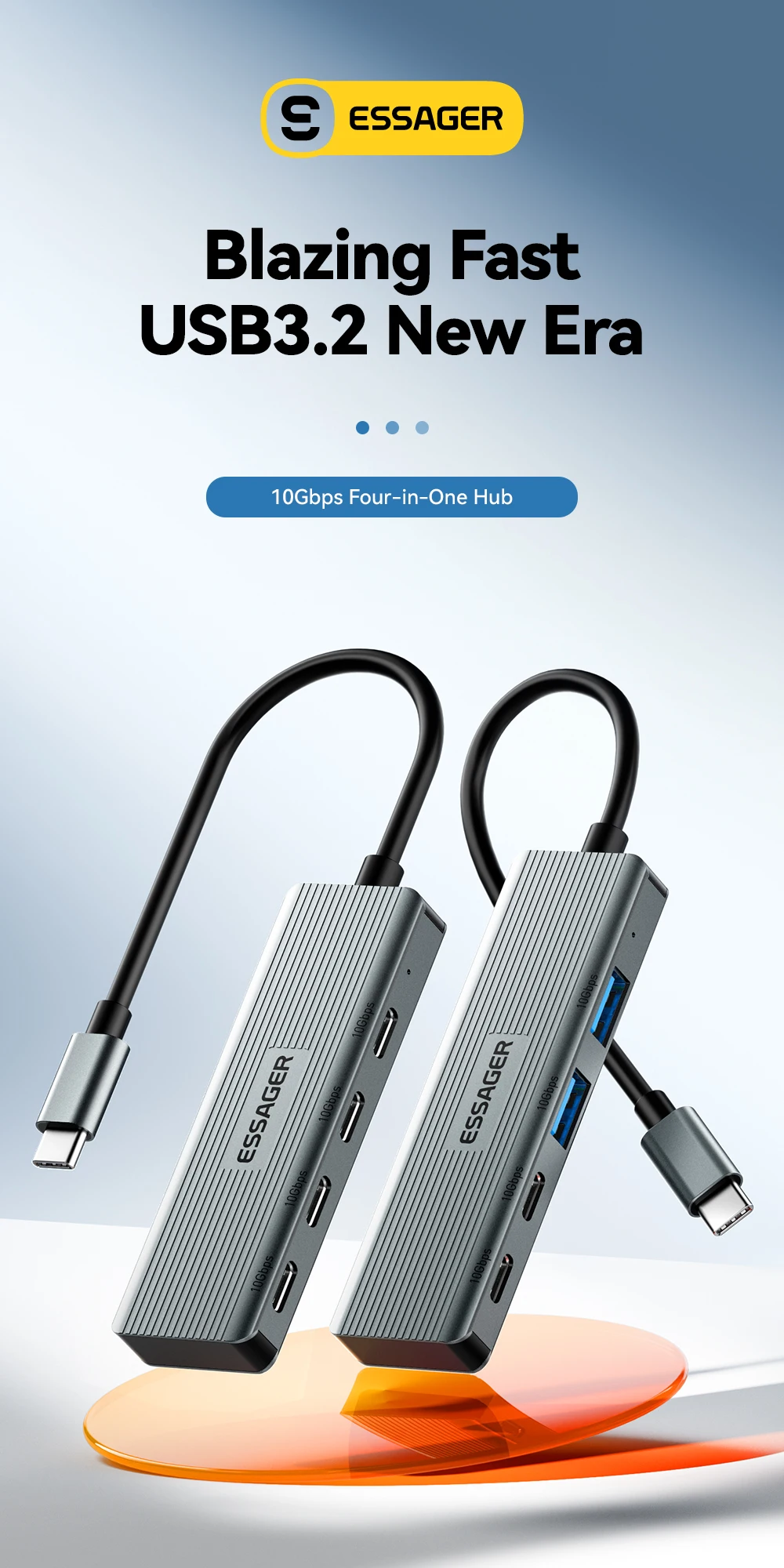USB Hub Adapter 4 in 1 USB Type C to USB3.2 Gen2 Hub Splitter Adapter for MacBoo